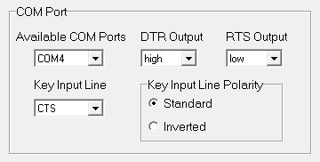 selections for COM Port