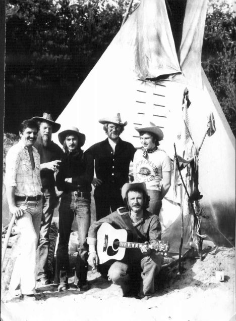 Nashville Playboys in front of tipi